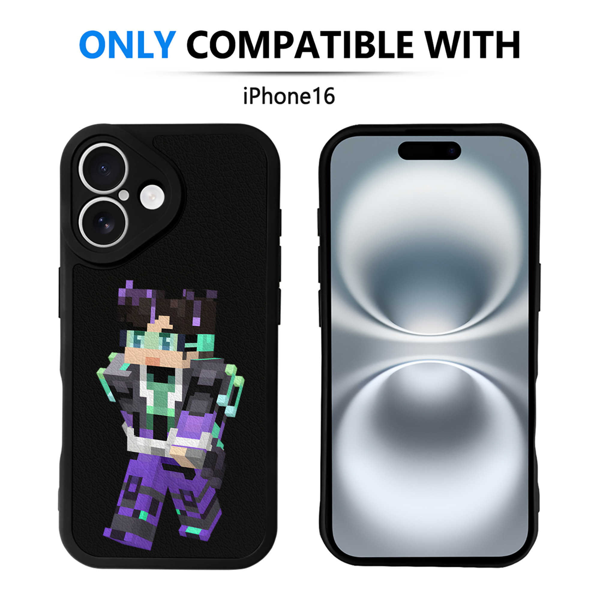 （画像用） マインクラフト ブロックの世界 Minecraft MC Block world 【iPhone 16シリーズ対応】シリコンスマホケース（レザー調） 材質：シリコン